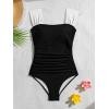 imageB2prity Womens One Piece Swimsuit Retro Square Neck Tummy Control Bathing Suits Ruched Modest Full Coverage SwimwearBlack white