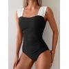 imageB2prity Womens One Piece Swimsuit Retro Square Neck Tummy Control Bathing Suits Ruched Modest Full Coverage SwimwearBlack white