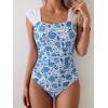 imageB2prity Womens One Piece Swimsuit Retro Square Neck Tummy Control Bathing Suits Ruched Modest Full Coverage SwimwearBlue Floral Print