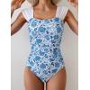 imageB2prity Womens One Piece Swimsuit Retro Square Neck Tummy Control Bathing Suits Ruched Modest Full Coverage SwimwearBlue Floral Print