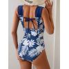 imageB2prity Womens One Piece Swimsuit Retro Square Neck Tummy Control Bathing Suits Ruched Modest Full Coverage SwimwearBlue White Print