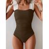 imageB2prity Womens One Piece Swimsuit Retro Square Neck Tummy Control Bathing Suits Ruched Modest Full Coverage SwimwearBrown white