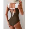 imageB2prity Womens One Piece Swimsuit Retro Square Neck Tummy Control Bathing Suits Ruched Modest Full Coverage SwimwearBrown white