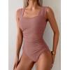 imageB2prity Womens One Piece Swimsuit Retro Square Neck Tummy Control Bathing Suits Ruched Modest Full Coverage SwimwearCameo Brown