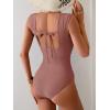 imageB2prity Womens One Piece Swimsuit Retro Square Neck Tummy Control Bathing Suits Ruched Modest Full Coverage SwimwearCameo Brown