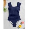 imageB2prity Womens One Piece Swimsuit Retro Square Neck Tummy Control Bathing Suits Ruched Modest Full Coverage SwimwearDark Blue