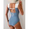 imageB2prity Womens One Piece Swimsuit Retro Square Neck Tummy Control Bathing Suits Ruched Modest Full Coverage SwimwearGrey Blue