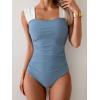 imageB2prity Womens One Piece Swimsuit Retro Square Neck Tummy Control Bathing Suits Ruched Modest Full Coverage SwimwearGrey Blue