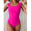 imageB2prity Womens One Piece Swimsuit Retro Square Neck Tummy Control Bathing Suits Ruched Modest Full Coverage SwimwearHot Pink