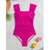 imageB2prity Womens One Piece Swimsuit Retro Square Neck Tummy Control Bathing Suits Ruched Modest Full Coverage SwimwearHot Pink