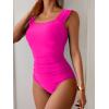 imageB2prity Womens One Piece Swimsuit Retro Square Neck Tummy Control Bathing Suits Ruched Modest Full Coverage SwimwearHot Pink
