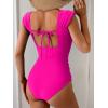 imageB2prity Womens One Piece Swimsuit Retro Square Neck Tummy Control Bathing Suits Ruched Modest Full Coverage SwimwearHot Pink