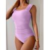 imageB2prity Womens One Piece Swimsuit Retro Square Neck Tummy Control Bathing Suits Ruched Modest Full Coverage SwimwearLavender
