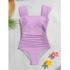 imageB2prity Womens One Piece Swimsuit Retro Square Neck Tummy Control Bathing Suits Ruched Modest Full Coverage SwimwearLavender