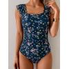 imageB2prity Womens One Piece Swimsuit Retro Square Neck Tummy Control Bathing Suits Ruched Modest Full Coverage SwimwearNavy and Pink Floral