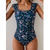 imageB2prity Womens One Piece Swimsuit Retro Square Neck Tummy Control Bathing Suits Ruched Modest Full Coverage SwimwearNavy and Pink Floral