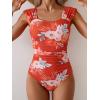 imageB2prity Womens One Piece Swimsuit Retro Square Neck Tummy Control Bathing Suits Ruched Modest Full Coverage SwimwearOrange and Pink Floral