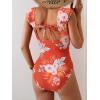 imageB2prity Womens One Piece Swimsuit Retro Square Neck Tummy Control Bathing Suits Ruched Modest Full Coverage SwimwearOrange and Pink Floral
