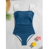 imageB2prity Womens One Piece Swimsuit Retro Square Neck Tummy Control Bathing Suits Ruched Modest Full Coverage SwimwearPeacock Blue white
