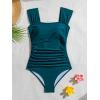 imageB2prity Womens One Piece Swimsuit Retro Square Neck Tummy Control Bathing Suits Ruched Modest Full Coverage SwimwearPeacock Green