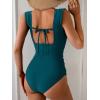 imageB2prity Womens One Piece Swimsuit Retro Square Neck Tummy Control Bathing Suits Ruched Modest Full Coverage SwimwearPeacock Green