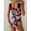 imageB2prity Womens One Piece Swimsuit Retro Square Neck Tummy Control Bathing Suits Ruched Modest Full Coverage SwimwearPink Black Floral