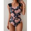 imageB2prity Womens One Piece Swimsuit Retro Square Neck Tummy Control Bathing Suits Ruched Modest Full Coverage SwimwearPink Black Floral