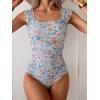 imageB2prity Womens One Piece Swimsuit Retro Square Neck Tummy Control Bathing Suits Ruched Modest Full Coverage SwimwearPink Floral