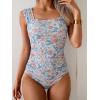 imageB2prity Womens One Piece Swimsuit Retro Square Neck Tummy Control Bathing Suits Ruched Modest Full Coverage SwimwearPink Floral