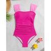 imageB2prity Womens One Piece Swimsuit Retro Square Neck Tummy Control Bathing Suits Ruched Modest Full Coverage SwimwearPink hot Pink