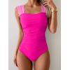 imageB2prity Womens One Piece Swimsuit Retro Square Neck Tummy Control Bathing Suits Ruched Modest Full Coverage SwimwearPink hot Pink