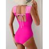 imageB2prity Womens One Piece Swimsuit Retro Square Neck Tummy Control Bathing Suits Ruched Modest Full Coverage SwimwearPink hot Pink