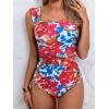imageB2prity Womens One Piece Swimsuit Retro Square Neck Tummy Control Bathing Suits Ruched Modest Full Coverage SwimwearRed Blue Floral