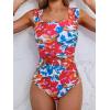 imageB2prity Womens One Piece Swimsuit Retro Square Neck Tummy Control Bathing Suits Ruched Modest Full Coverage SwimwearRed Blue Floral