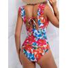 imageB2prity Womens One Piece Swimsuit Retro Square Neck Tummy Control Bathing Suits Ruched Modest Full Coverage SwimwearRed Blue Floral