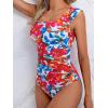 imageB2prity Womens One Piece Swimsuit Retro Square Neck Tummy Control Bathing Suits Ruched Modest Full Coverage SwimwearRed Blue Floral
