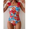 imageB2prity Womens One Piece Swimsuit Retro Square Neck Tummy Control Bathing Suits Ruched Modest Full Coverage SwimwearRed Floral Print