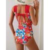 imageB2prity Womens One Piece Swimsuit Retro Square Neck Tummy Control Bathing Suits Ruched Modest Full Coverage SwimwearRed Floral Print