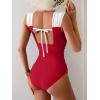 imageB2prity Womens One Piece Swimsuit Retro Square Neck Tummy Control Bathing Suits Ruched Modest Full Coverage SwimwearRed white