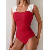 imageB2prity Womens One Piece Swimsuit Retro Square Neck Tummy Control Bathing Suits Ruched Modest Full Coverage SwimwearRed white