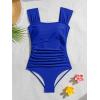 imageB2prity Womens One Piece Swimsuit Retro Square Neck Tummy Control Bathing Suits Ruched Modest Full Coverage SwimwearRoyal Blue