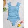 imageB2prity Womens One Piece Swimsuit Retro Square Neck Tummy Control Bathing Suits Ruched Modest Full Coverage SwimwearSky Blue