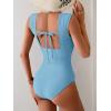 imageB2prity Womens One Piece Swimsuit Retro Square Neck Tummy Control Bathing Suits Ruched Modest Full Coverage SwimwearSky Blue