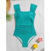 imageB2prity Womens One Piece Swimsuit Retro Square Neck Tummy Control Bathing Suits Ruched Modest Full Coverage SwimwearTeal