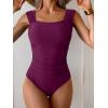 imageB2prity Womens One Piece Swimsuit Retro Square Neck Tummy Control Bathing Suits Ruched Modest Full Coverage SwimwearWine Red
