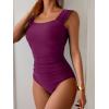 imageB2prity Womens One Piece Swimsuit Retro Square Neck Tummy Control Bathing Suits Ruched Modest Full Coverage SwimwearWine Red