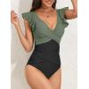 imageB2prity Womens One Piece Swimsuit Ruffle Slimming Tummy Control Bathing Suit Criss Cross High Waist 1 Piece SwimwearArmy Green  Black