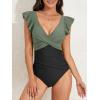 imageB2prity Womens One Piece Swimsuit Ruffle Slimming Tummy Control Bathing Suit Criss Cross High Waist 1 Piece SwimwearArmy Green  Black