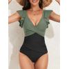 imageB2prity Womens One Piece Swimsuit Ruffle Slimming Tummy Control Bathing Suit Criss Cross High Waist 1 Piece SwimwearArmy Green  Black
