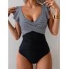 imageB2prity Womens One Piece Swimsuit Ruffle Slimming Tummy Control Bathing Suit Criss Cross High Waist 1 Piece SwimwearBlack Stripe  Black